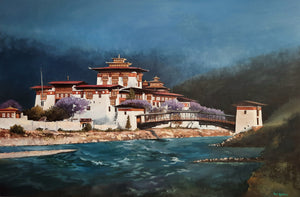 The Majestic Phunakha Dzong - Contemporary Bhutanese Painting - InspiredByBhutan