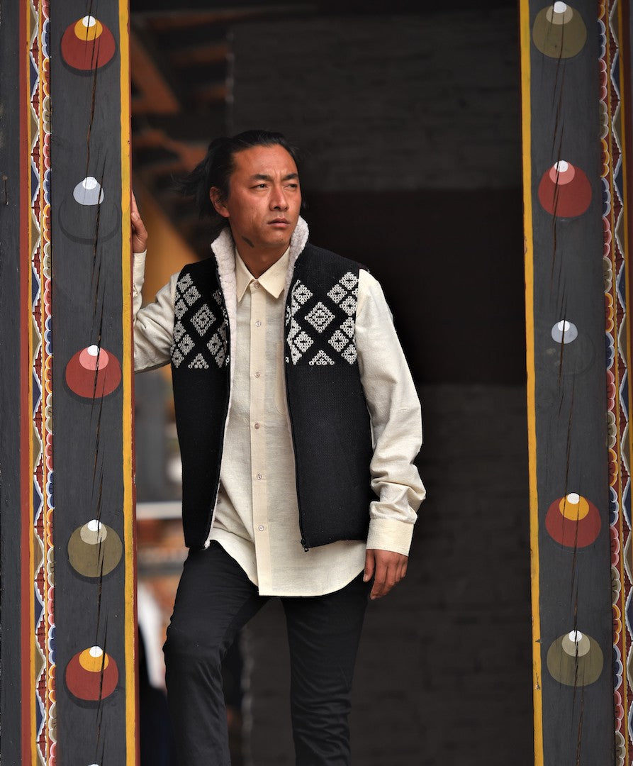 'PHOLAY' Handwoven Wool Half Jacket for Him - InspiredByBhutan