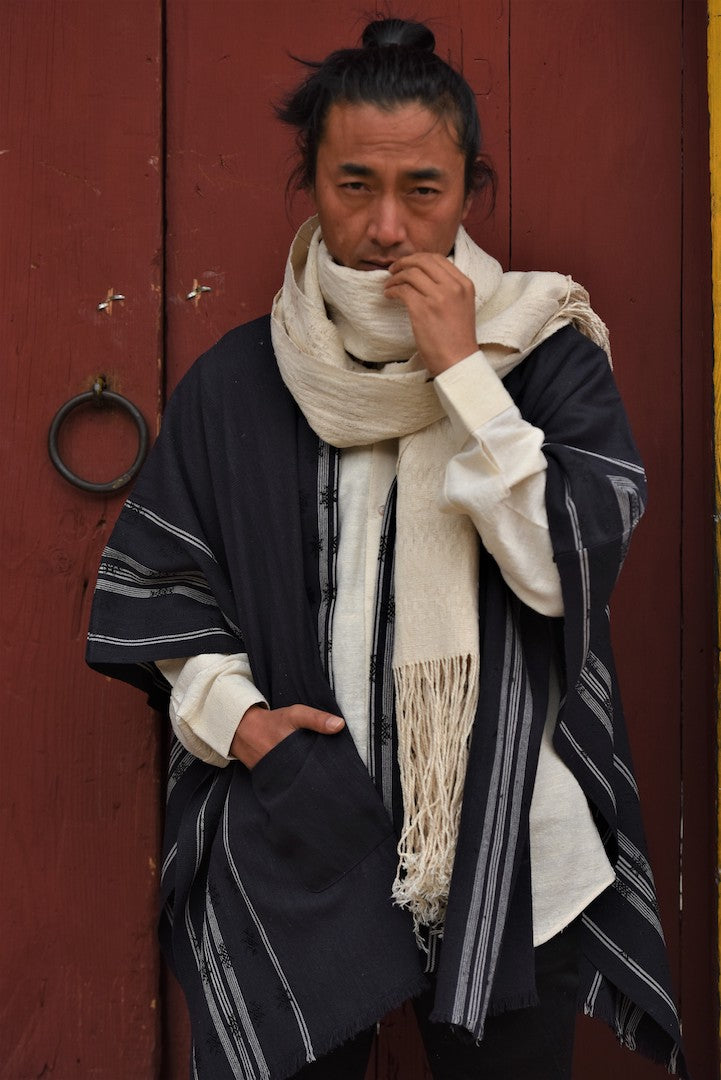 'PHO GHO' Handwoven Raw Silk Poncho for Him or Her