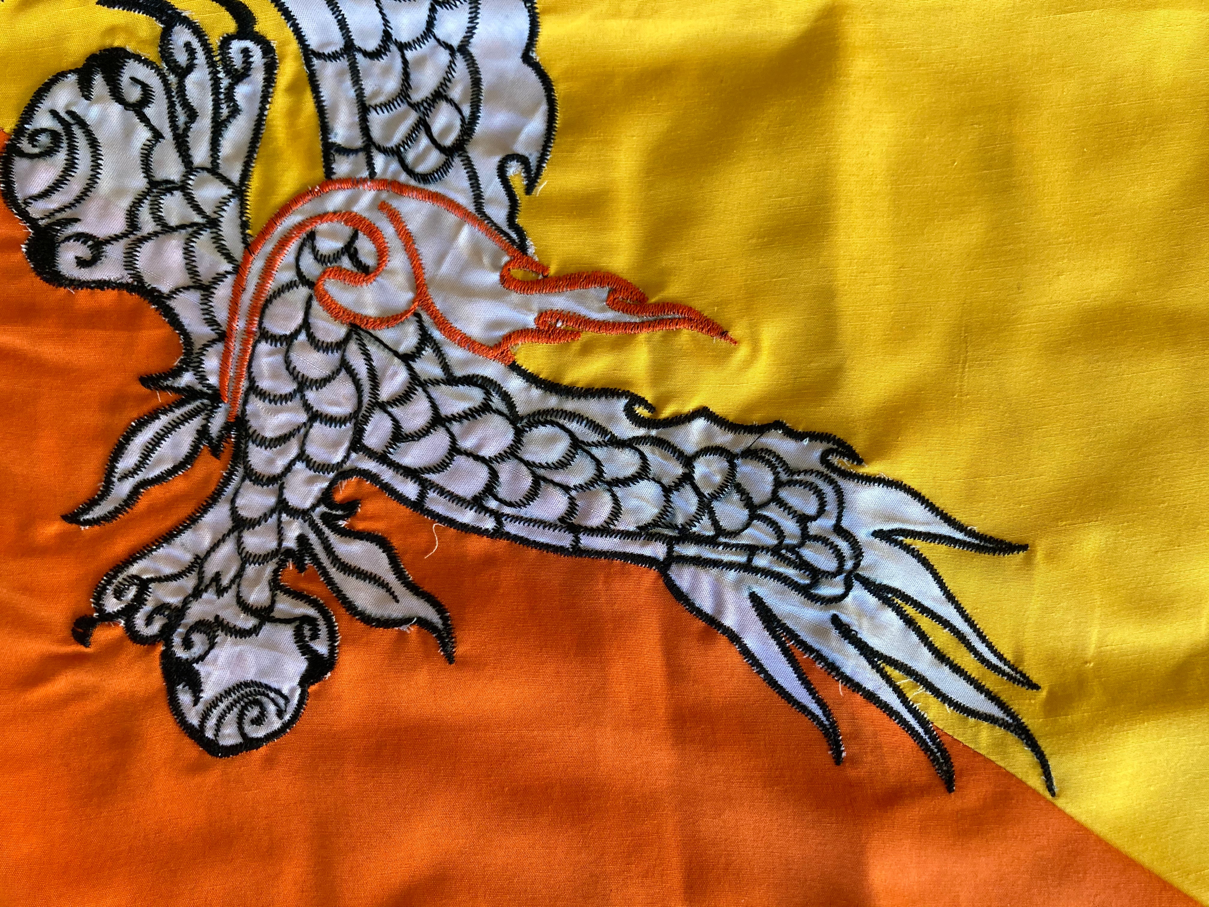 The National Flag of Bhutan - handmade with embroidered dragon