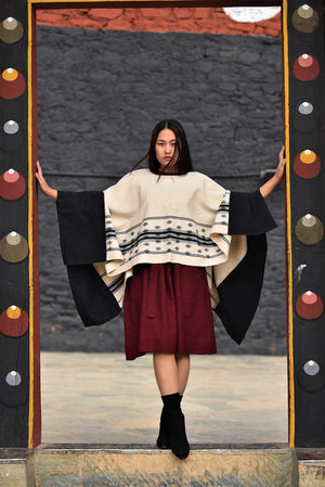 'SUMCHU' Handwoven Raw Silk Poncho for Her - InspiredByBhutan